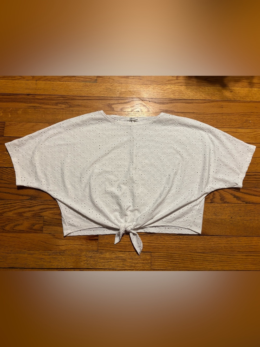 Caution To The Wind White Eyelet Tie-Front Crop Top